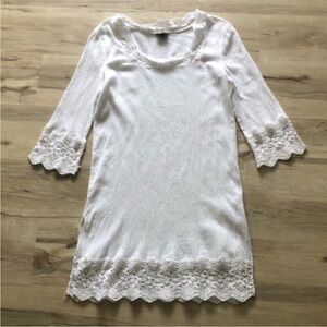 Talbots Ivory Floral Embroidered Sheer Beach Cover Up Dress